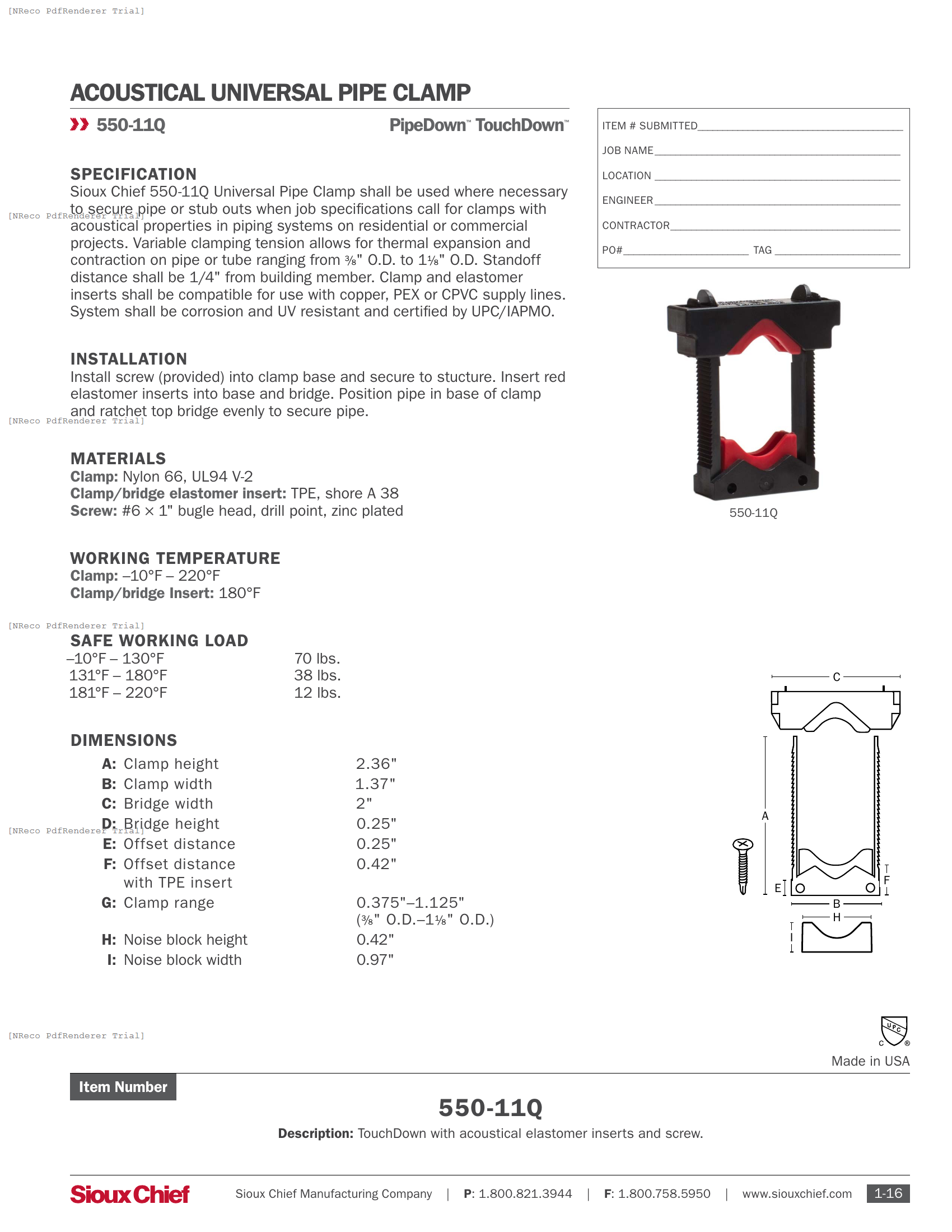 550-11Q - PIPEDOWN TOUCHDOWN - SPEC SHEET.PDF Specification Document